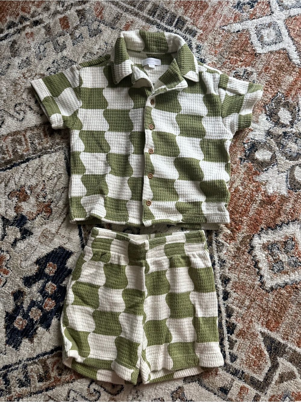 Grayson Mini Kids Short Sleeve Button-Up Shirt and Shorts Set - Olive Green
